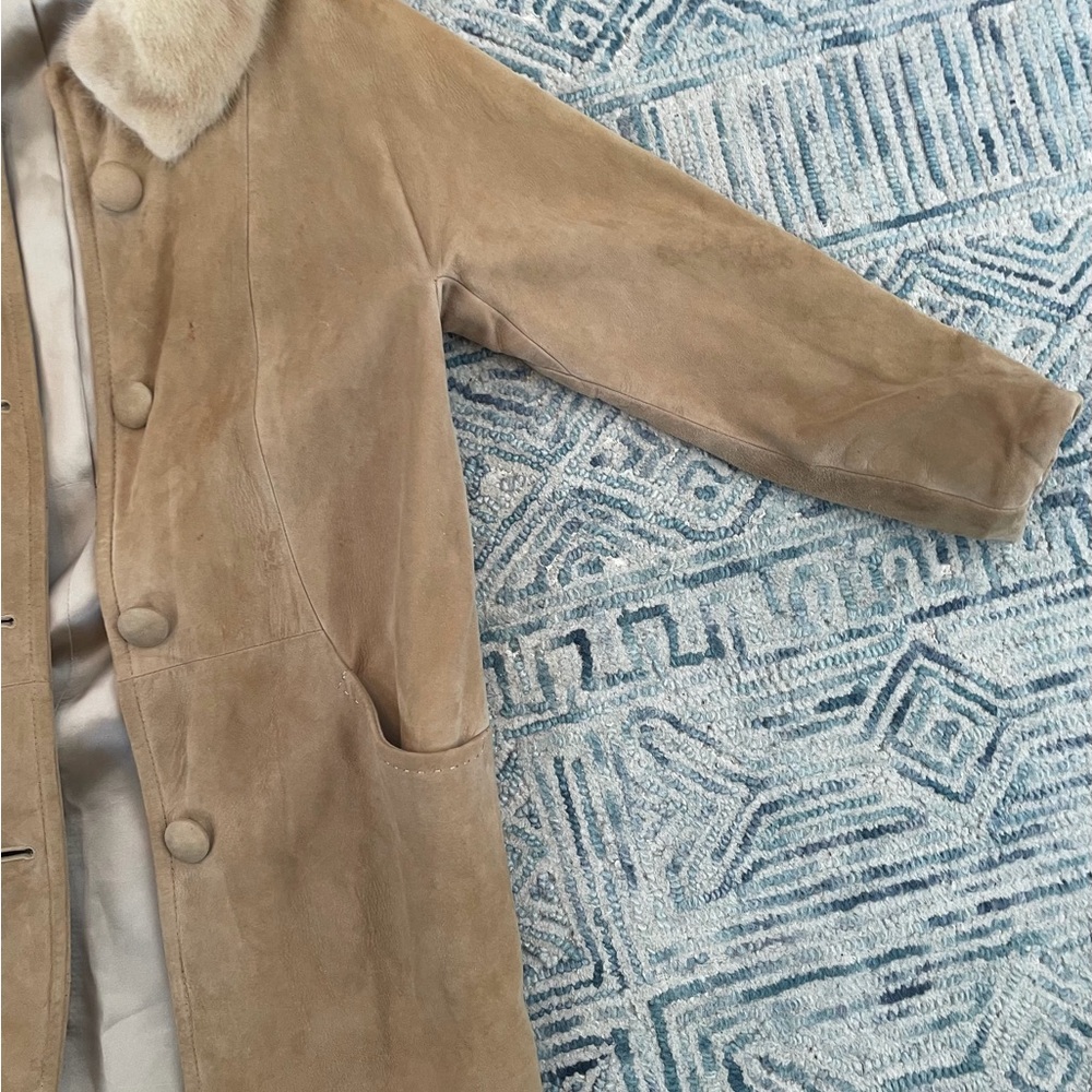 Women's Tan Suede Coat with Faux Fur Collar - Picture 2 of 5
